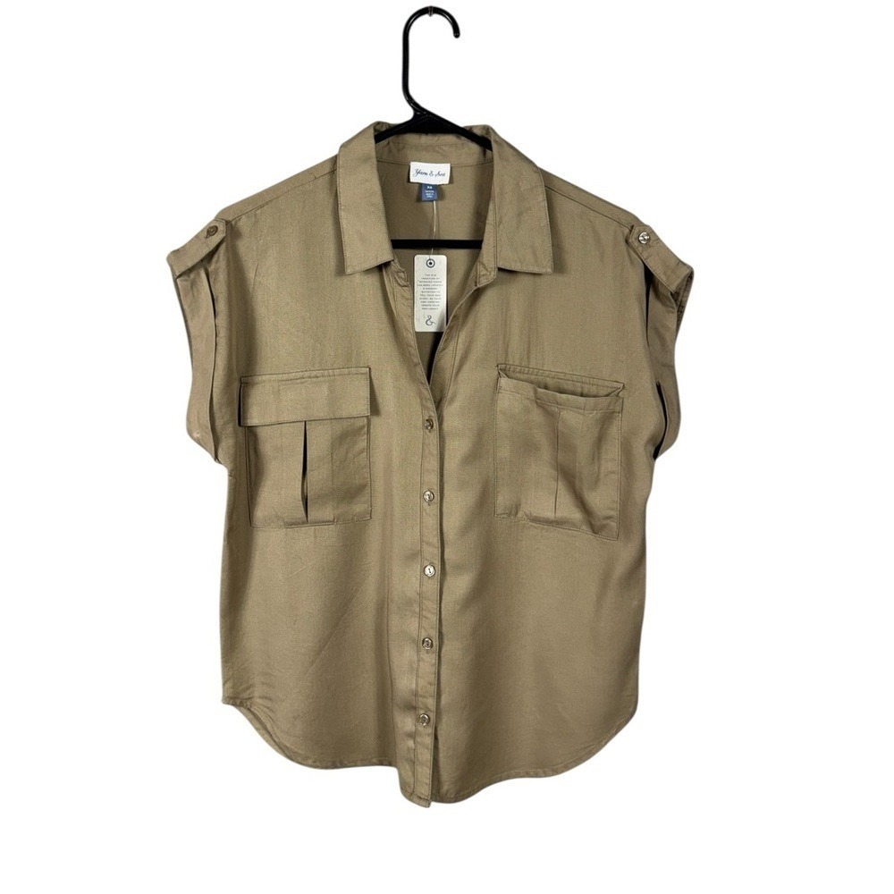 Yarn & Sea Womens Button Up Blouse Tencel Top Size XS Capsule Elevated Basic New